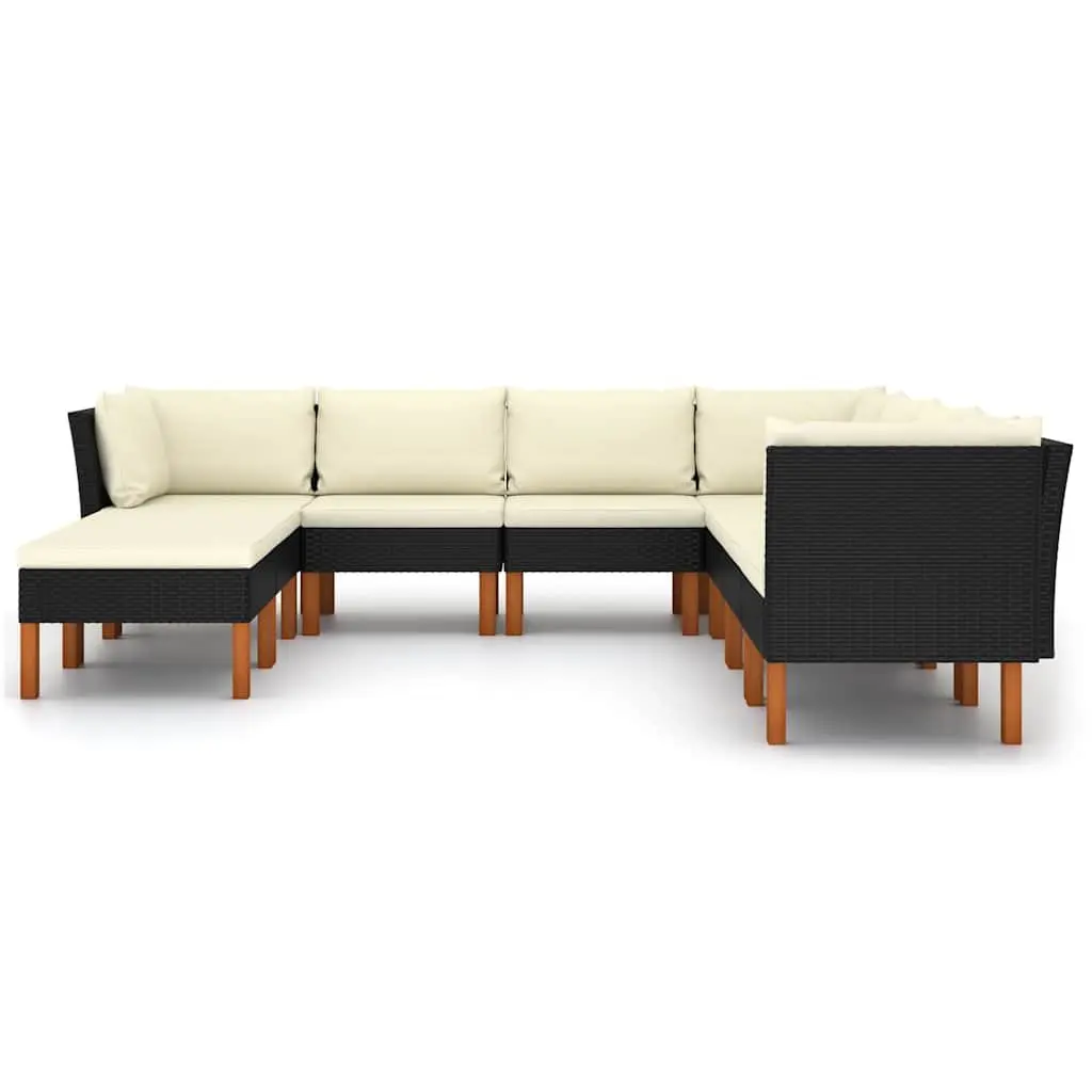 Garden Lounge Set 9 Piece Outdoor Furniture Poly Rattan Sofa with Cushions Black