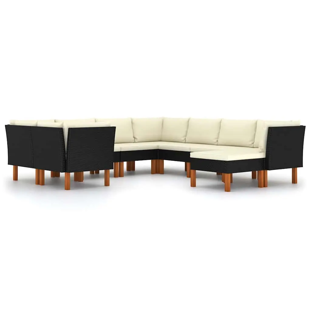 Garden Lounge Set 9 Piece Outdoor Furniture Poly Rattan Sofa with Cushions Black