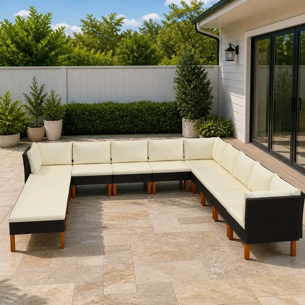Garden Lounge Set Outdoor Furniture 12 Piece Poly Rattan Sofa with Cushions