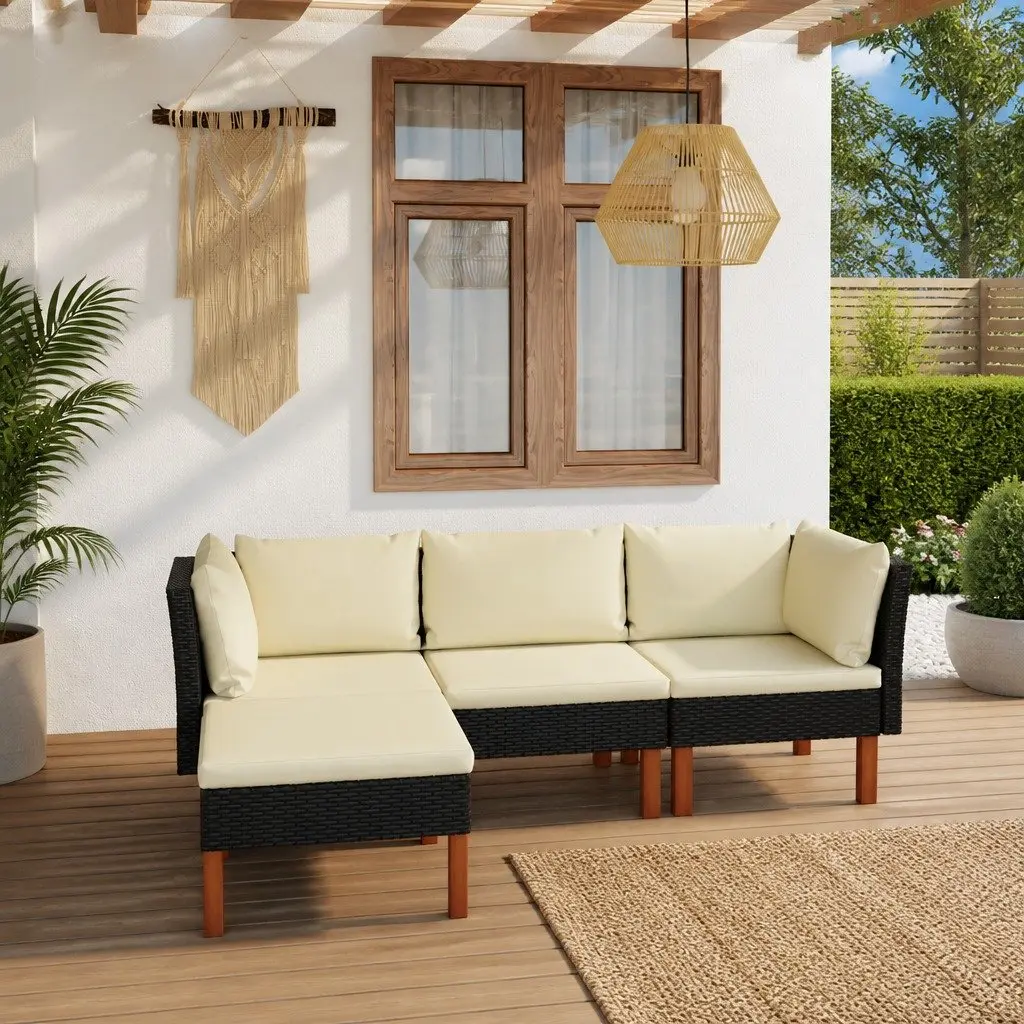Garden Lounge Set 4 Piece Outdoor Sofa with Cushions Poly Rattan Black