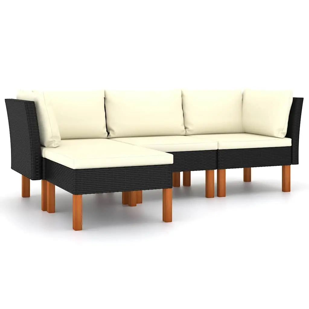 Garden Lounge Set 4 Piece Outdoor Sofa with Cushions Poly Rattan Black
