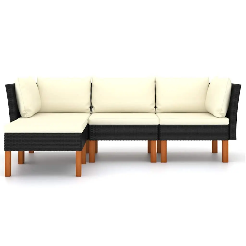 Garden Lounge Set 4 Piece Outdoor Sofa with Cushions Poly Rattan Black
