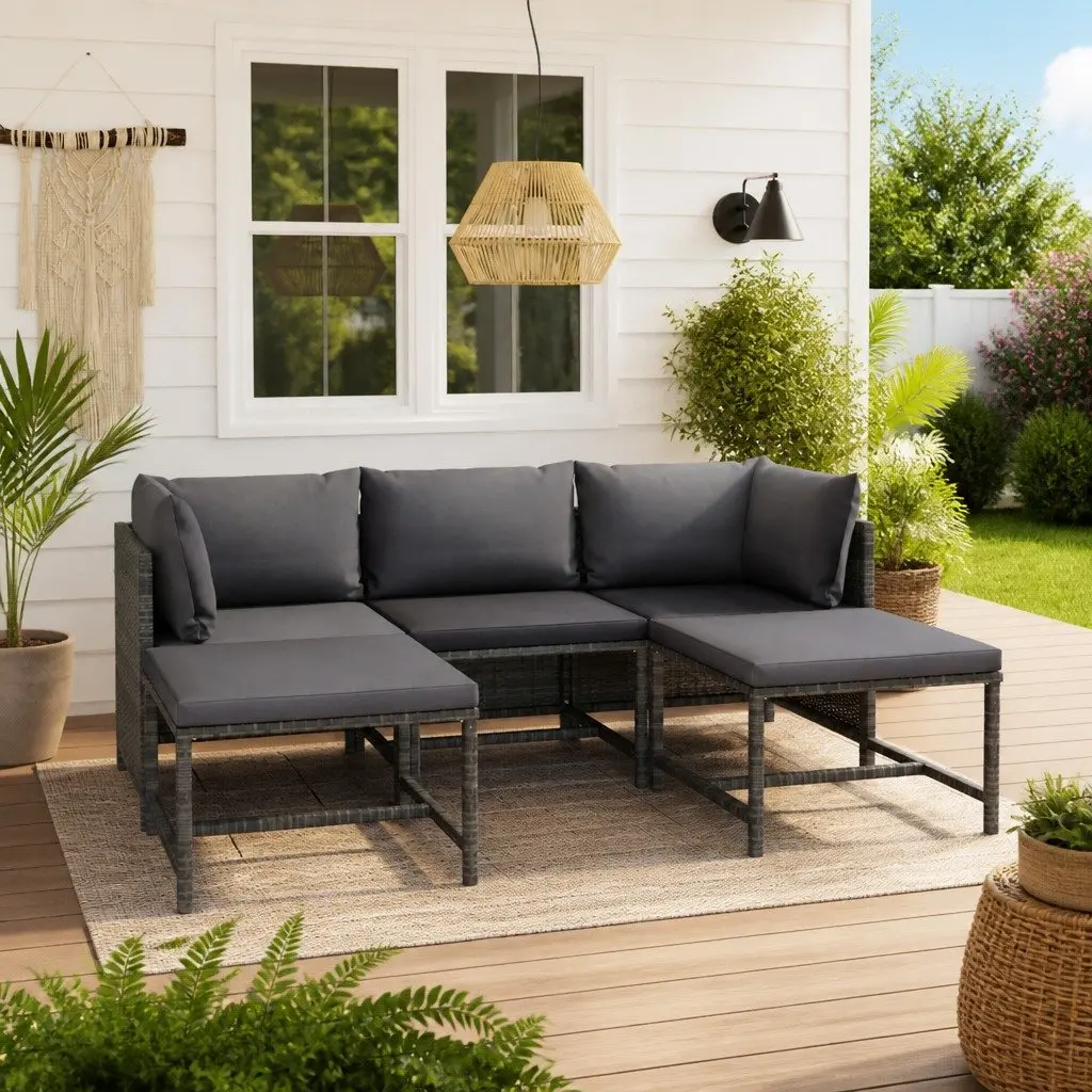 Garden Lounge Set Outdoor Furniture Modular 5 Piece Grey