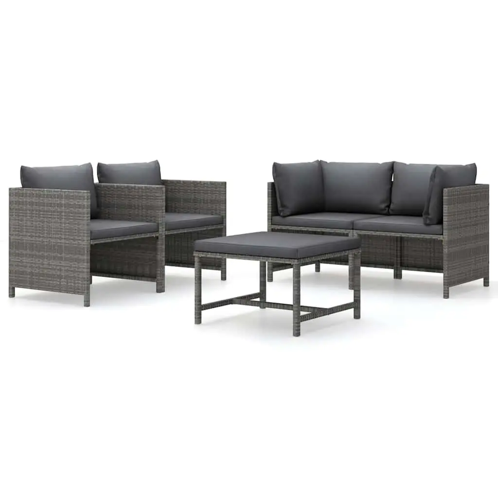 Garden Lounge Set 5 Piece Poly Rattan Outdoor Furniture Grey Cushions