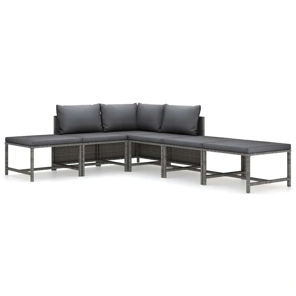 Outdoor Garden Lounge Set 6 Piece Grey Poly Rattan Furniture with Cushions