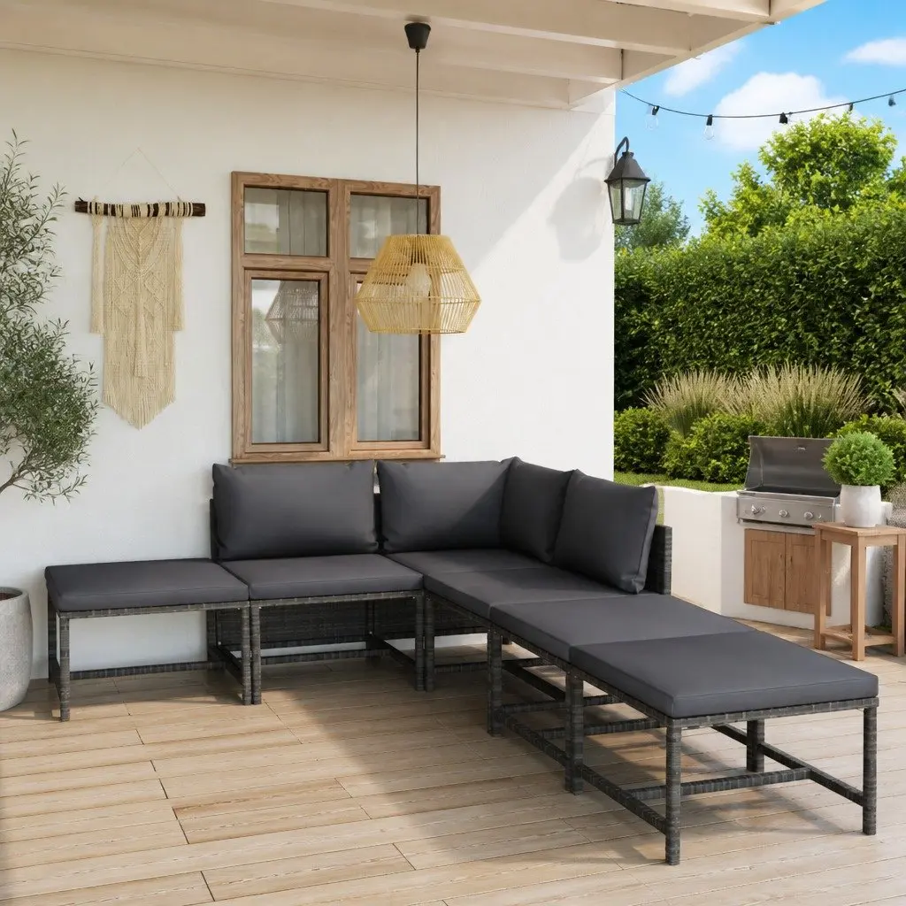 6-Piece Grey Poly Rattan Outdoor Set