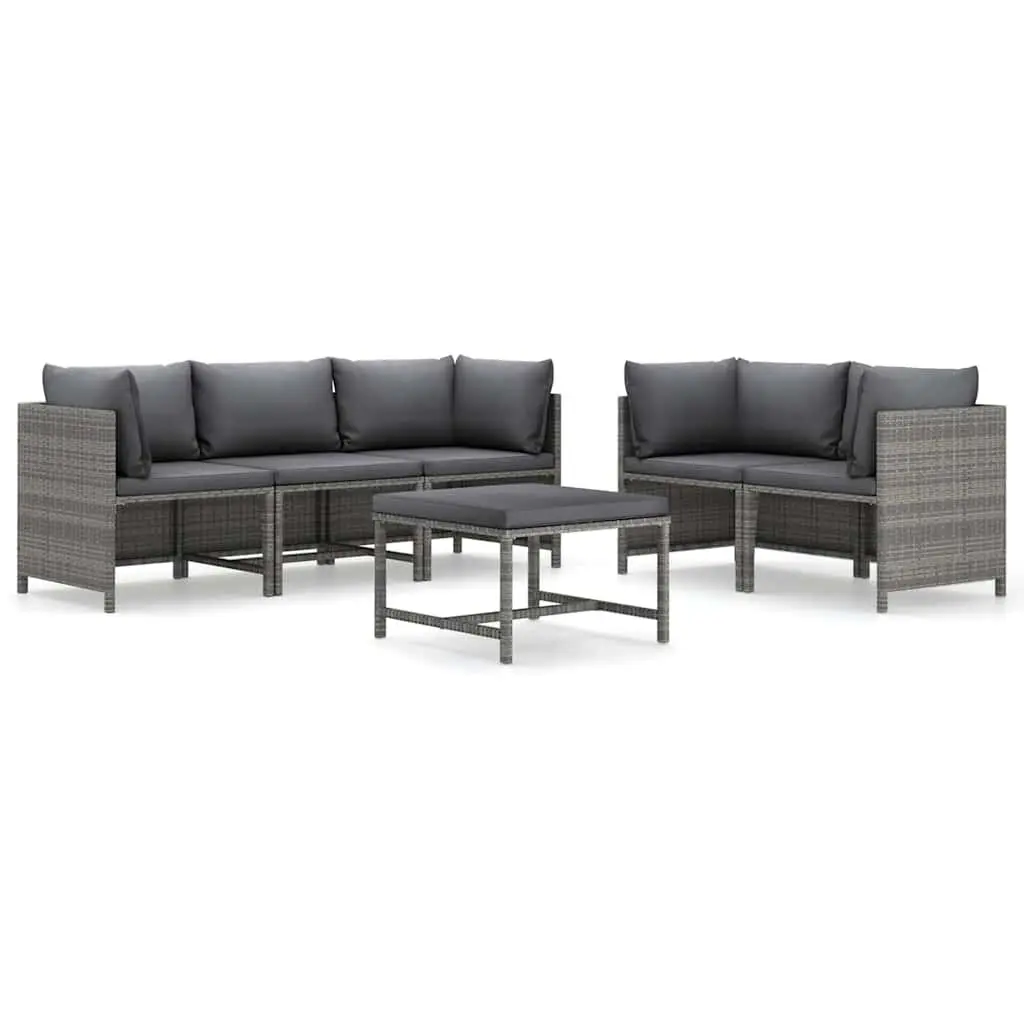 Garden Lounge Set 6 Piece Outdoor Furniture Grey Poly Rattan with Cushions