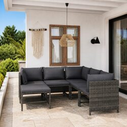6 Piece Grey Garden Lounge Set with Cushions Details