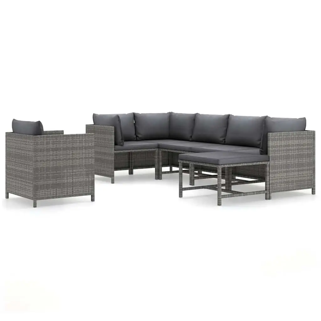 Outdoor Garden Lounge Set 7 Piece Poly Rattan Grey with Cushions Modular