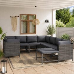 9-Piece Modular Garden Lounge Set - Grey Poly Rattan