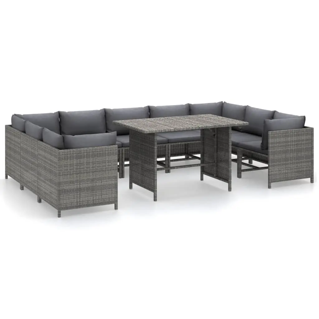 Garden Lounge Set 10 Piece Poly Rattan Outdoor Furniture Grey with Cushions