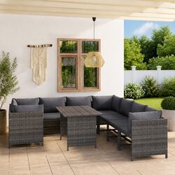 9 Piece Garden Lounge Set: Poly Rattan & Steel Frame
