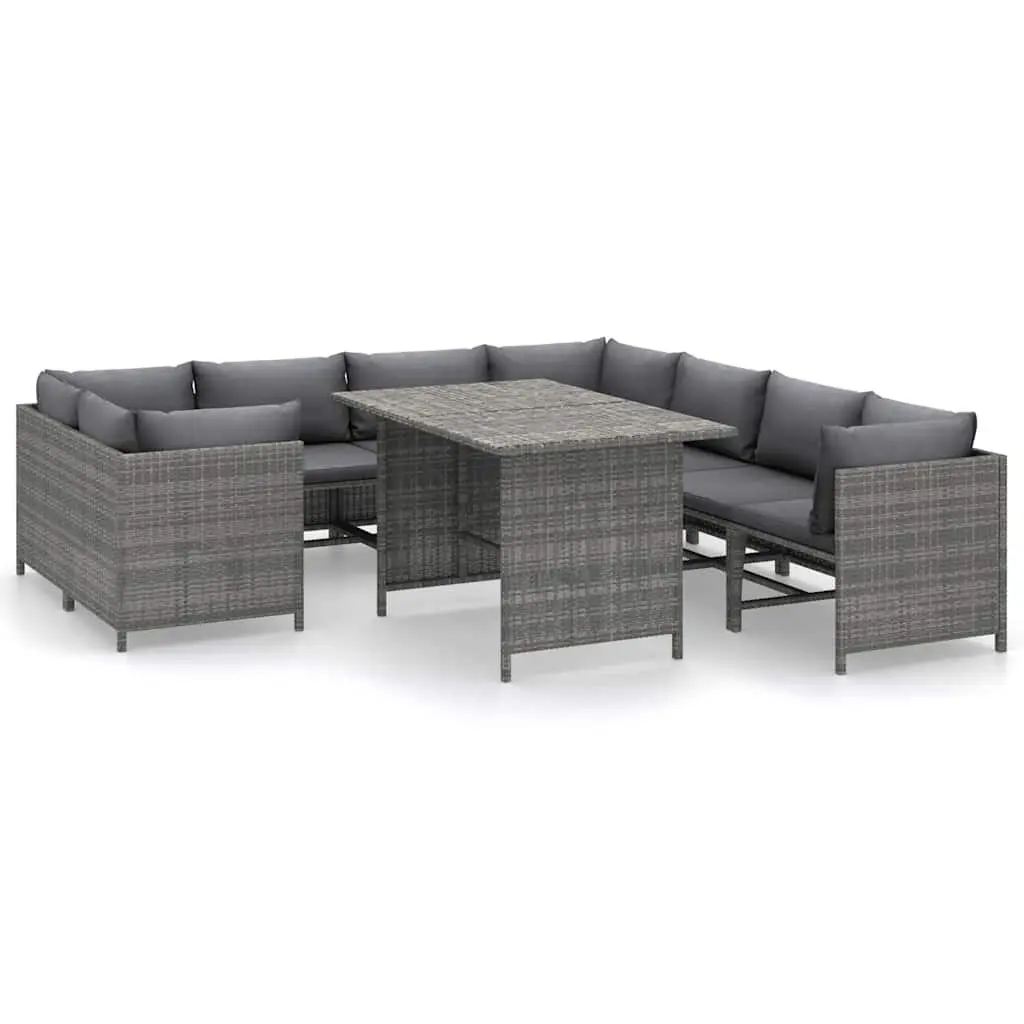 Garden Lounge Set 9 Piece Poly Rattan Outdoor Furniture Grey Cushions Modular