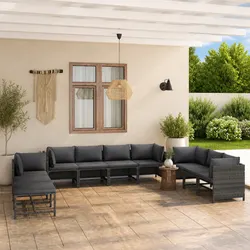 10-Piece Outdoor Lounge Set with Cushions - Grey