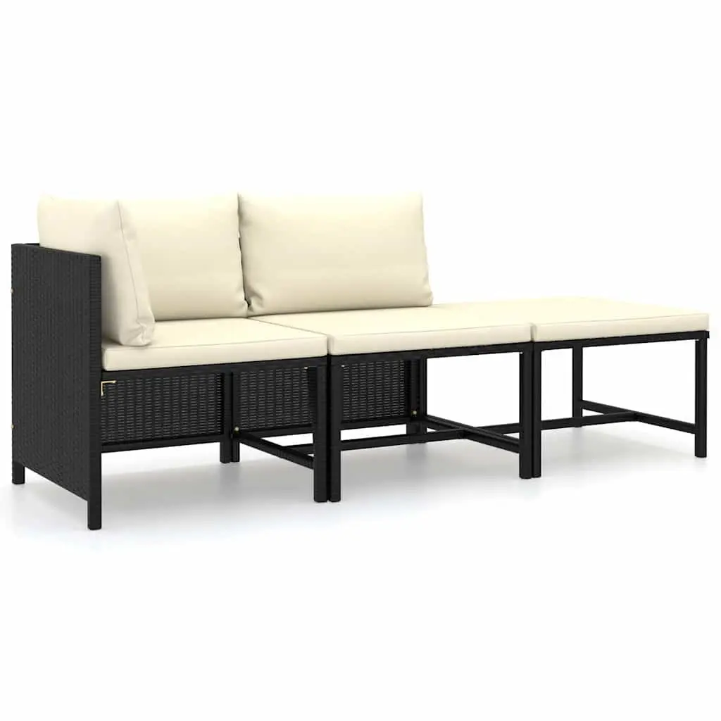 Garden Lounge Set Outdoor Furniture 3 Piece Black Poly Rattan with Cushions
