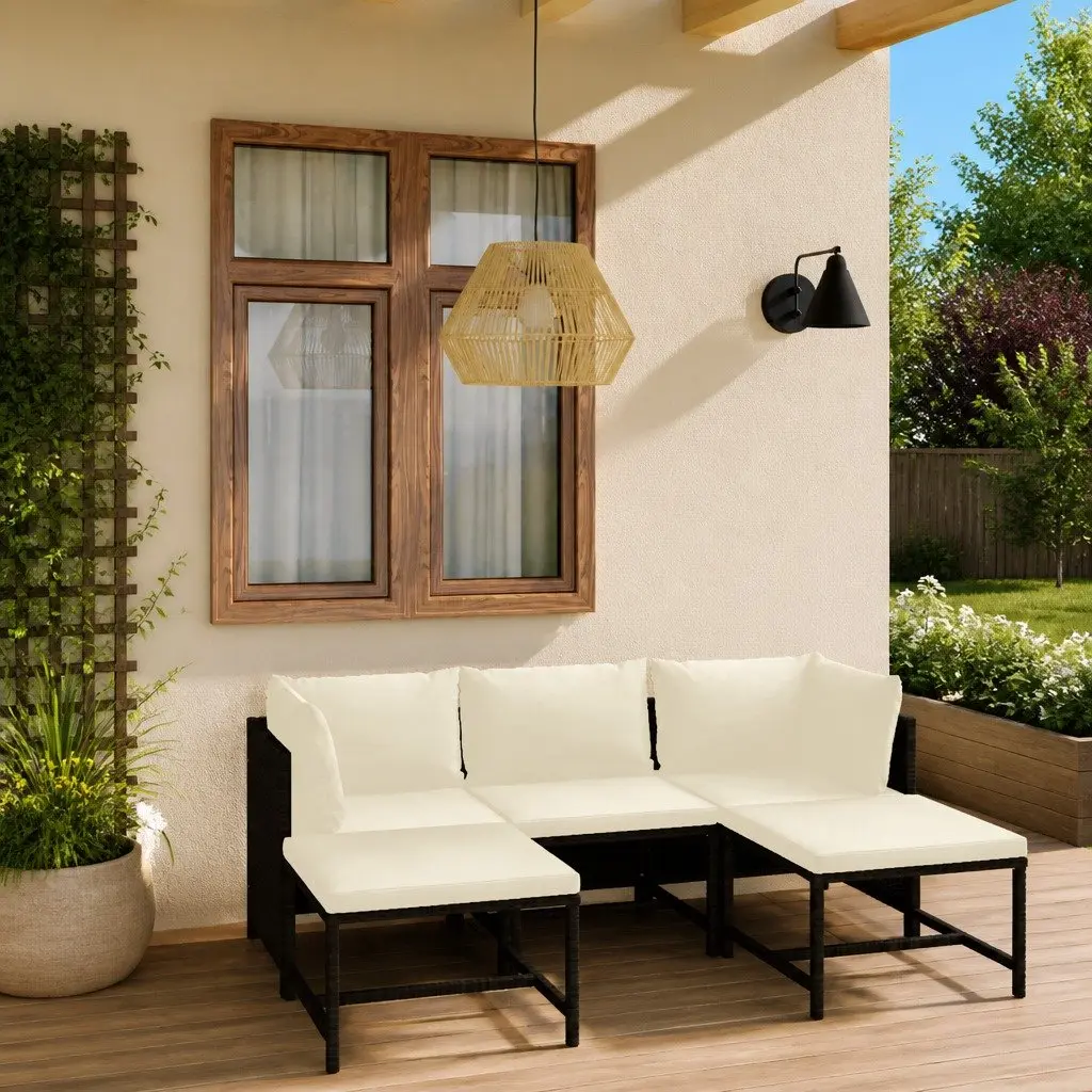 Outdoor Lounge Set 5 Pieces Garden Use Black Modular PE Rattan Furniture