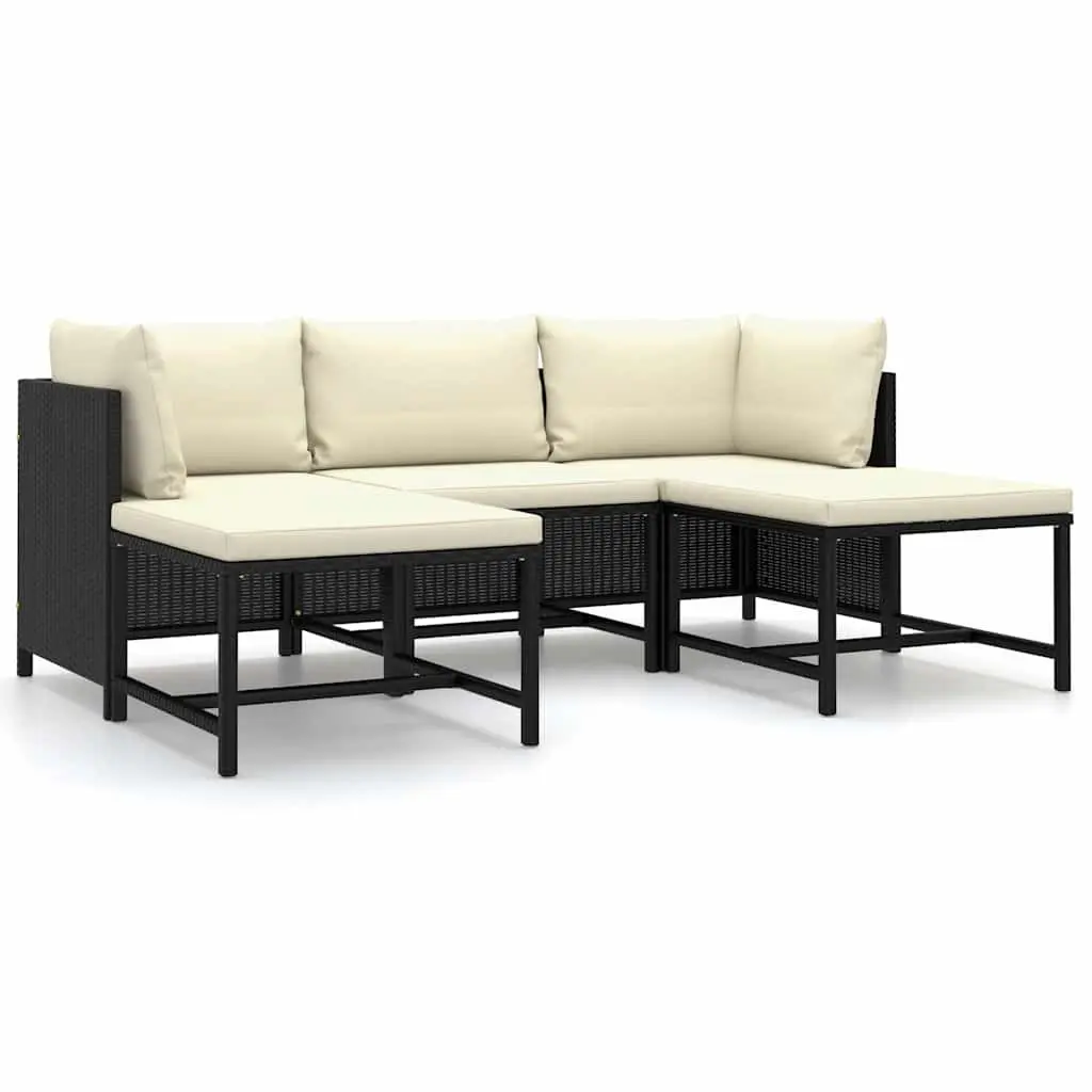 Outdoor Lounge Set 5 Pieces Garden Use Black Modular PE Rattan Furniture