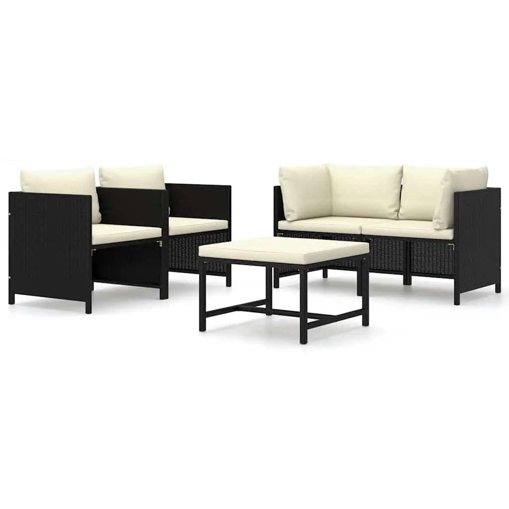 Garden Lounge Set 5 Piece Poly Rattan Outdoor Furniture Black with Cushions