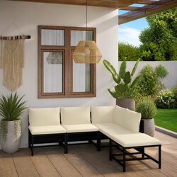 Outdoor Garden Lounge Set 5 Piece PE Rattan Black with Cushions Footstool