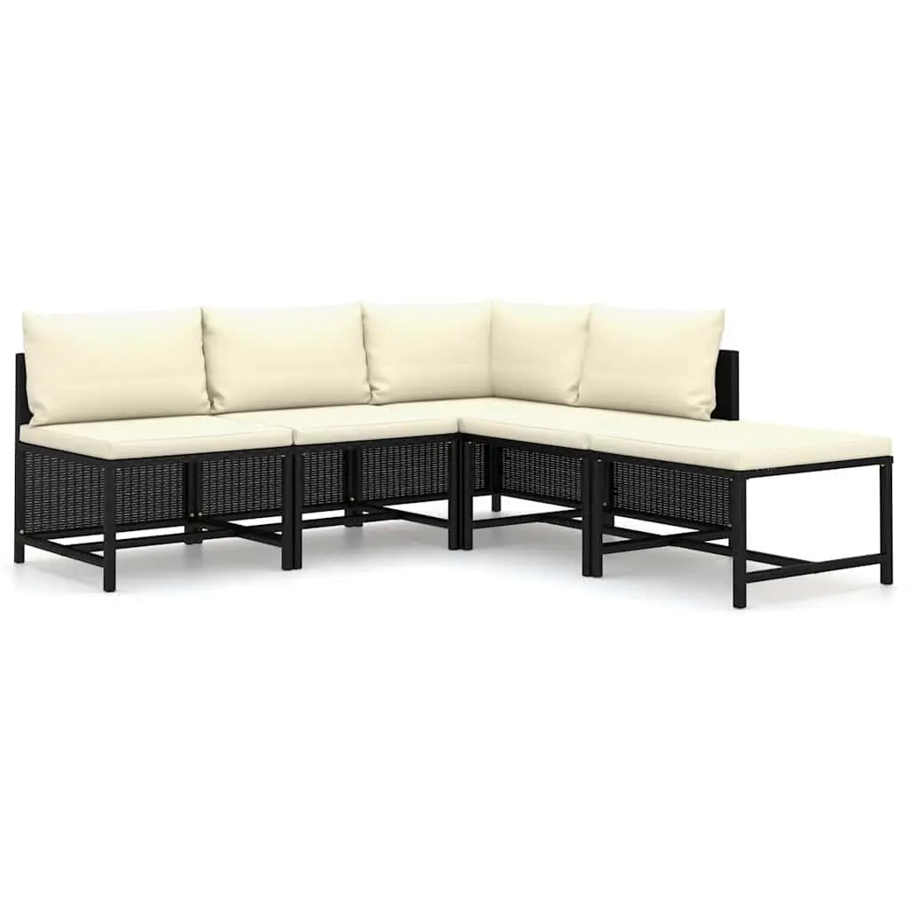 Outdoor Lounge Set for Garden 5 Piece PE Rattan Black with Cushions