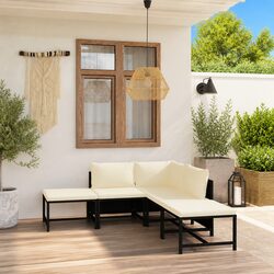 6-Piece Garden Lounge Set - Black Poly Rattan, Steel Frame