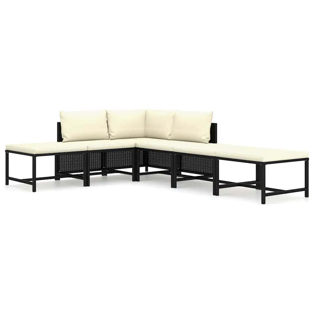 Poly Rattan Garden Lounge Set Outdoor Furniture 6 Piece Modular Black Cushions