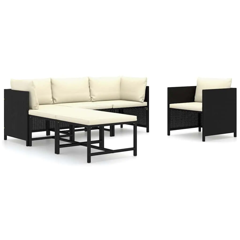Garden Lounge Set 6 Piece Outdoor Poly Rattan Furniture with Cushions Black