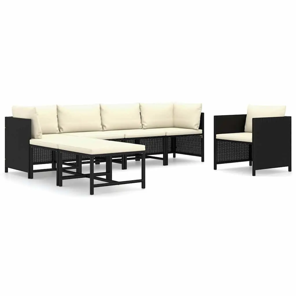 Outdoor Garden Lounge Set 7 Piece Modular Poly Rattan Furniture for Patio Black