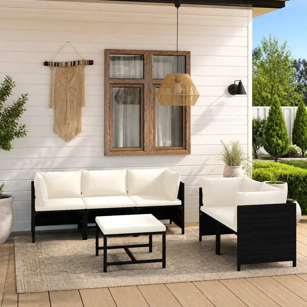 6 Piece Poly Rattan Outdoor Lounge Set with Cushions for Garden and Patio