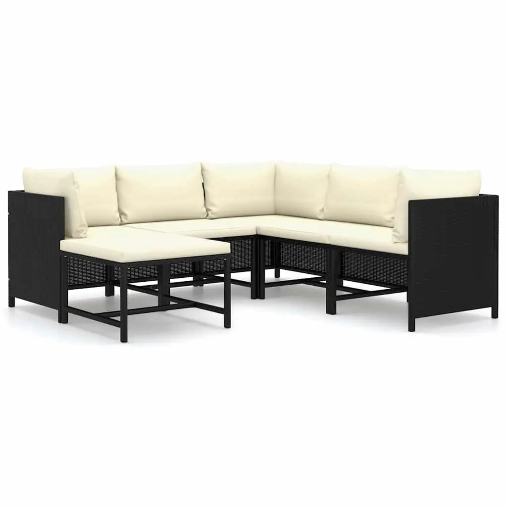 Garden Lounge Set Outdoor Use 6 Piece Black Poly Rattan Furniture with Cushions