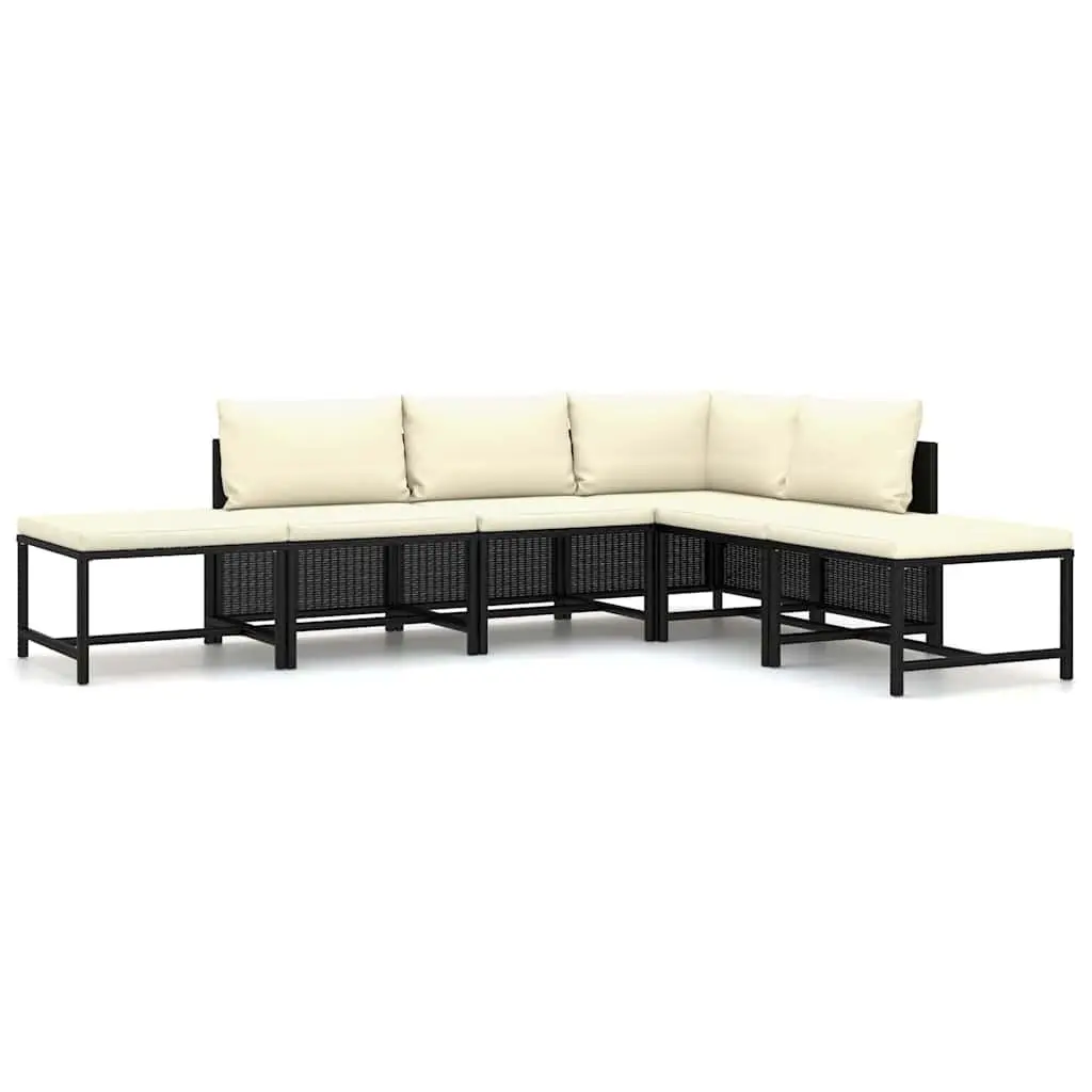 6PieceOutdoorLoungeSetforGardenandPatioBlackwithCushionsModularDesignPErattanandSteelFrameLightweightandEasytoClean
