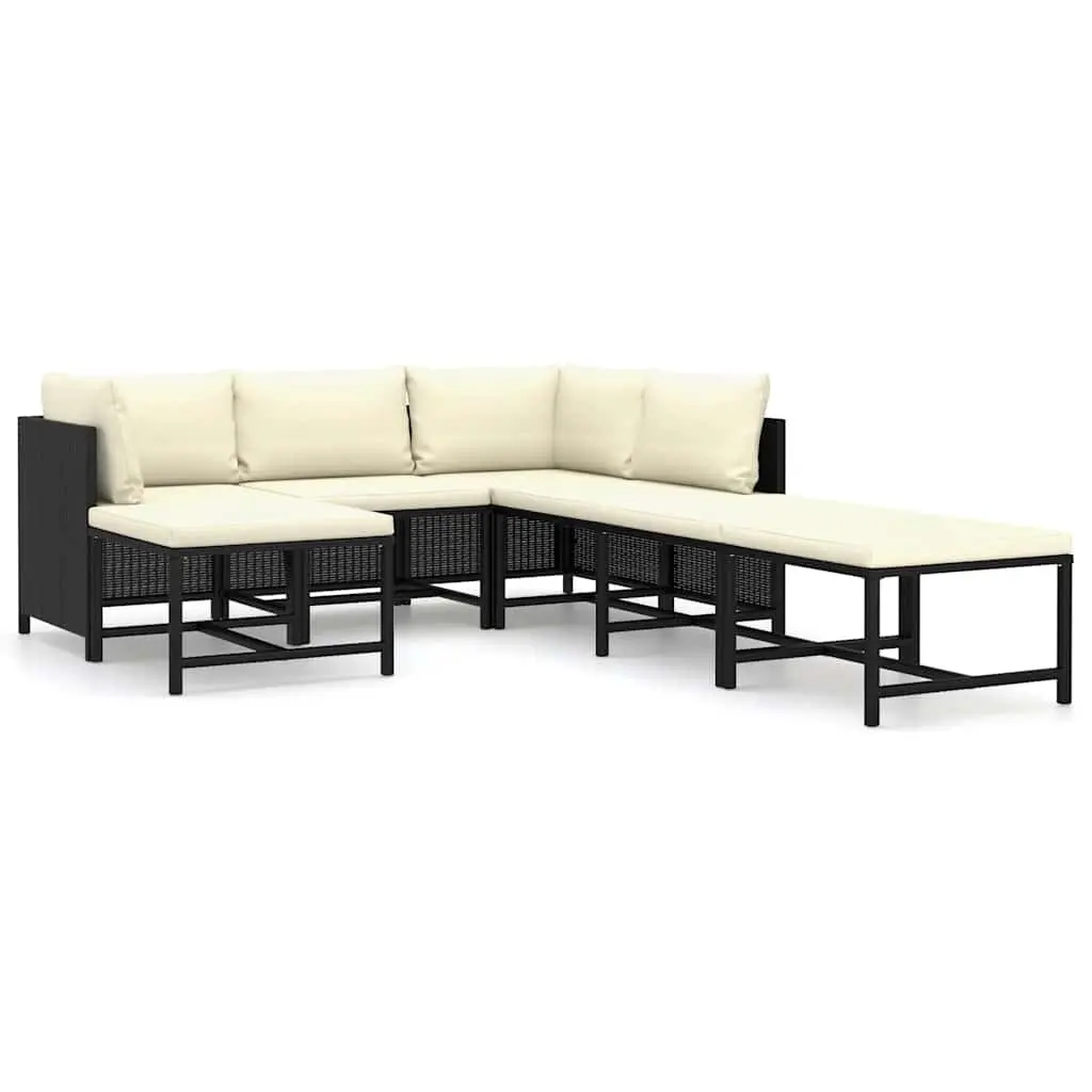 7 Piece Modular Lounge Set for Outdoor Garden Black PE Rattan Sofa with Thick Padded Cushions