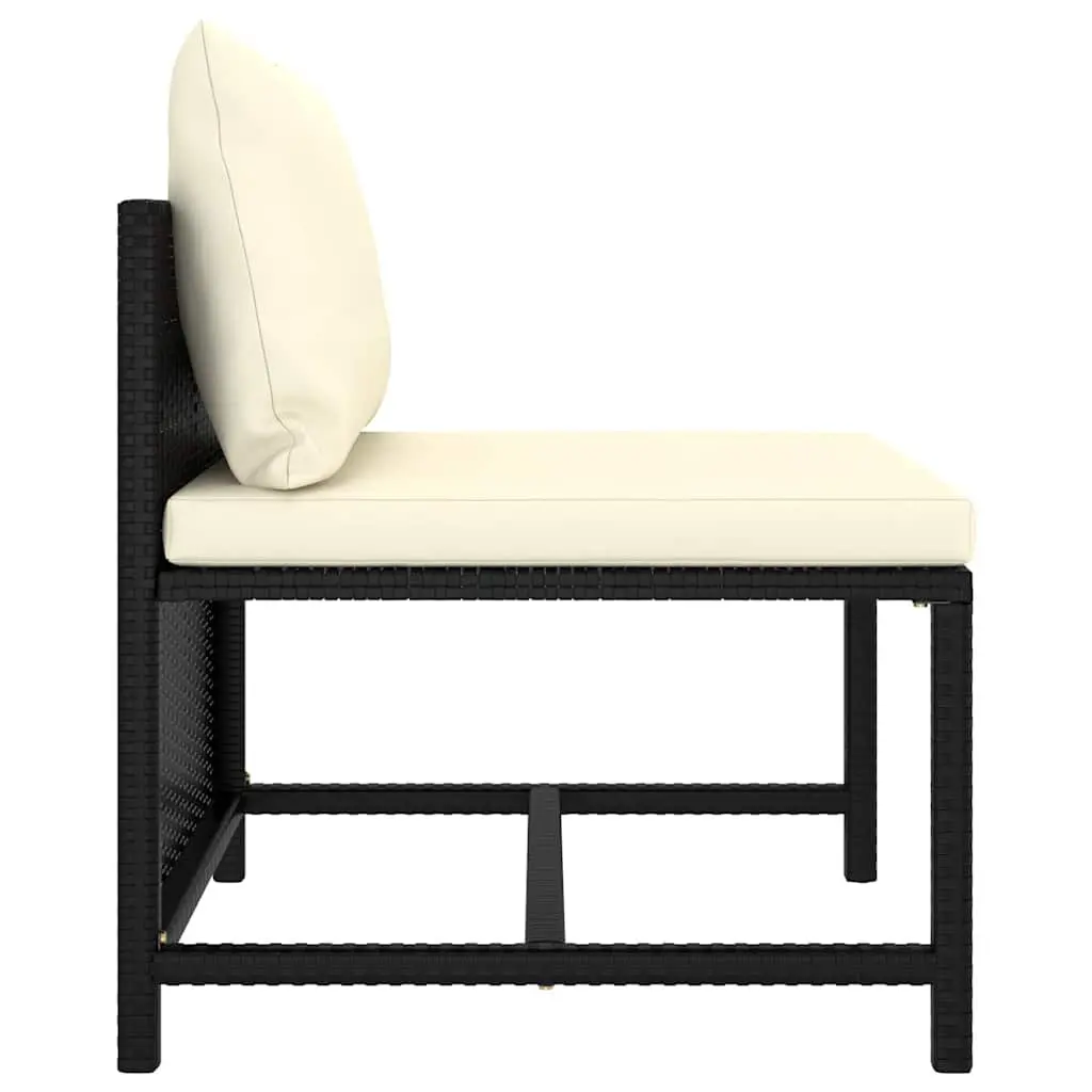 7 Piece Modular Lounge Set for Outdoor Garden Black PE Rattan Sofa with Thick Padded Cushions