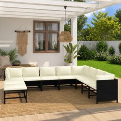 Garden Lounge Set 9 Piece Outdoor Poly Rattan Furniture Black Modular Seating