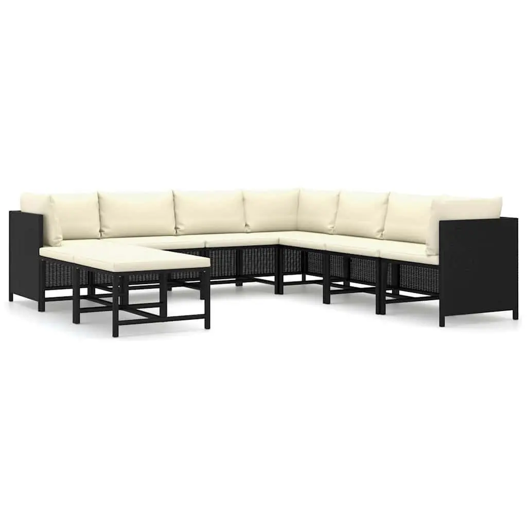 Garden Lounge Set Outdoor 9 Piece Modular Seating Black Poly Rattan