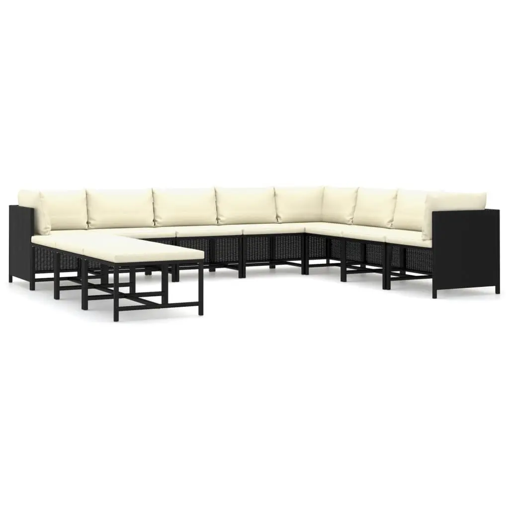 Outdoor Lounge Set 11 Pieces Garden Furniture Poly Rattan Black Modular Seating