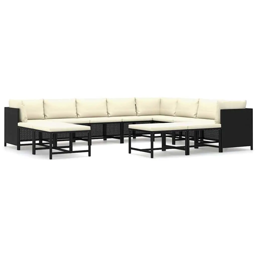 Garden Lounge Set Outdoor Furniture 12 Piece Modular Black Poly Rattan