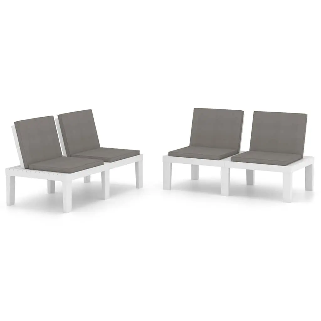 Outdoor Garden Lounge Benches with Cushions 2 Piece Set White