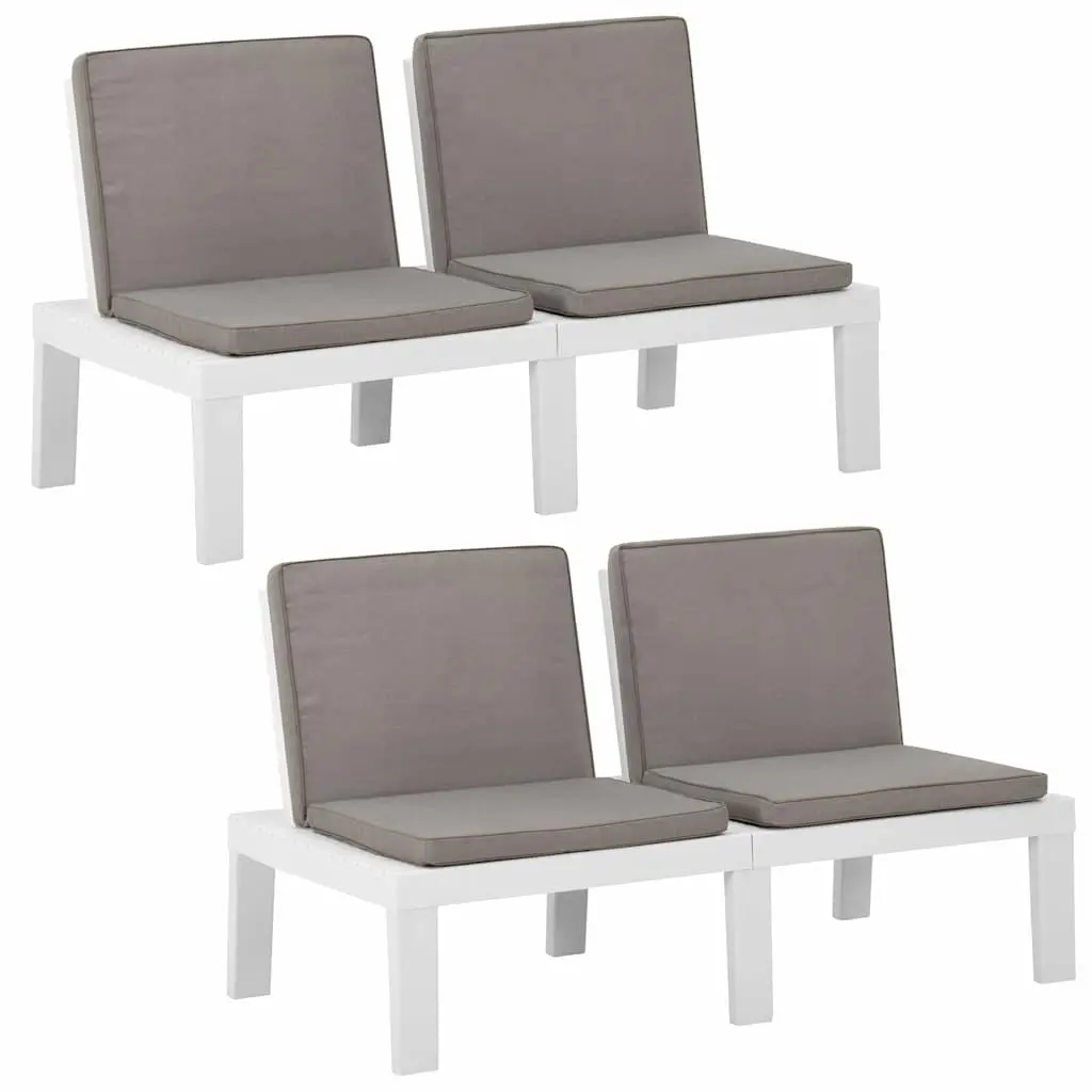 Outdoor Garden Lounge Benches with Cushions 2 Piece Set White