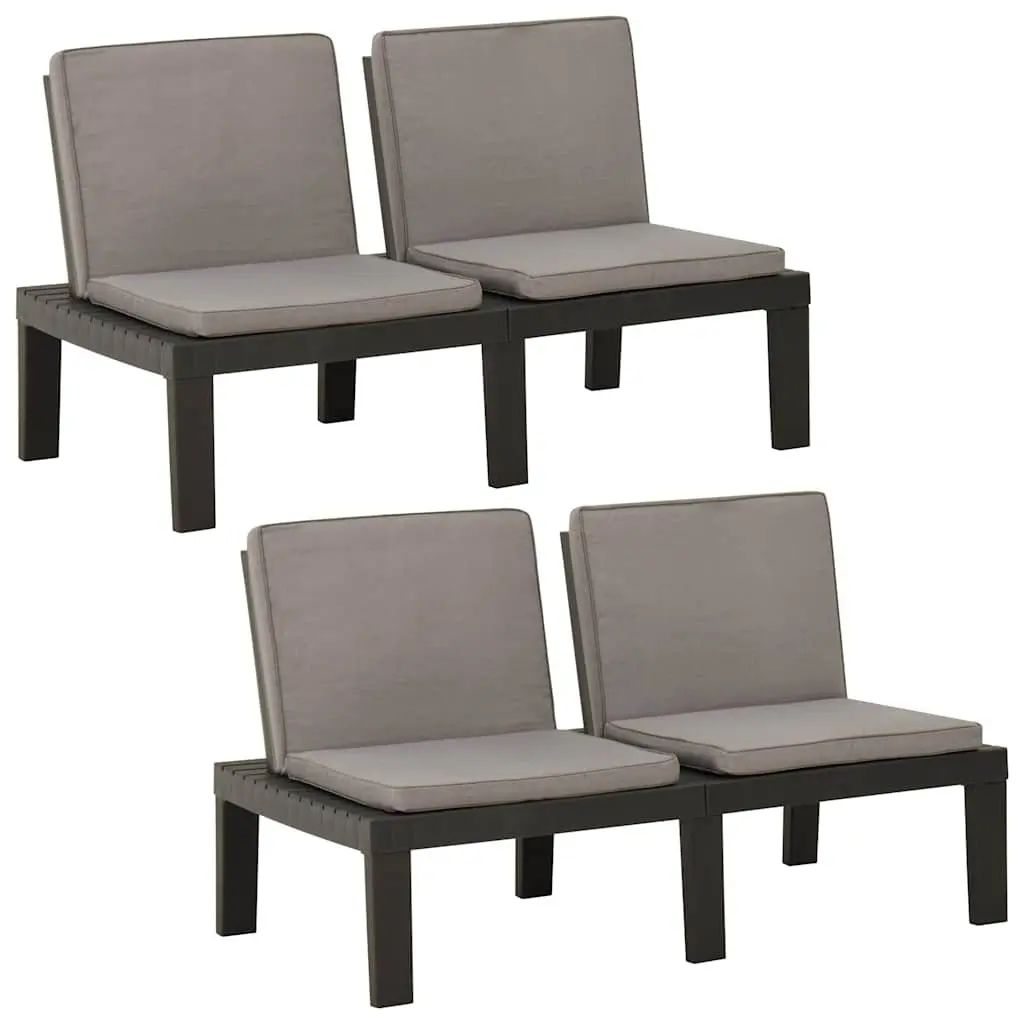 Outdoor Lounge Benches 2 Piece Grey Padded Cushions for Garden Seating