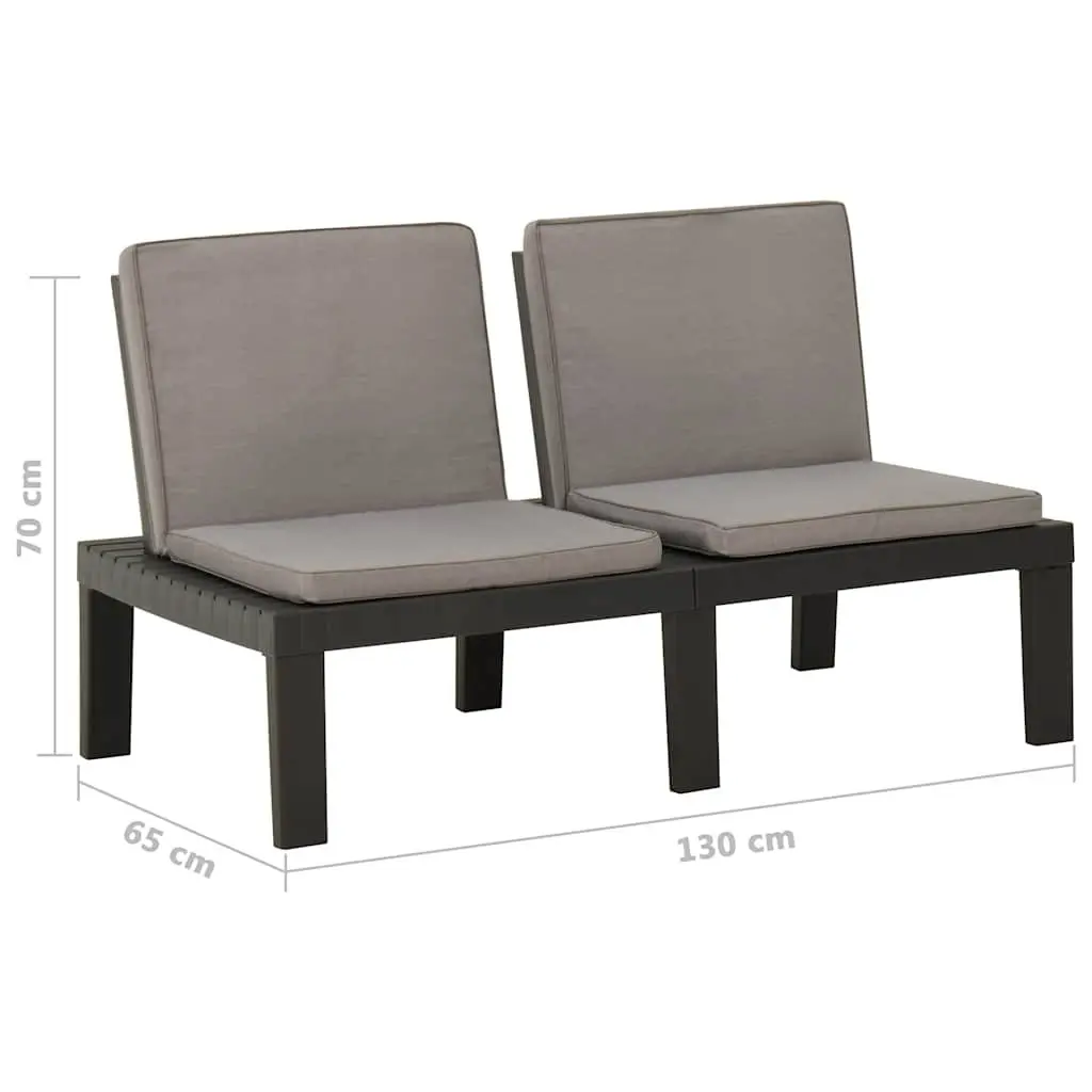 Outdoor Lounge Benches 2 Piece Grey Padded Cushions for Garden Seating