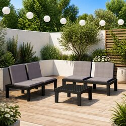 3 Piece Outdoor Lounge Set: Grey with Cushions