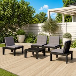4 Piece Garden Lounge Set: Grey, Plastic, with Cushions