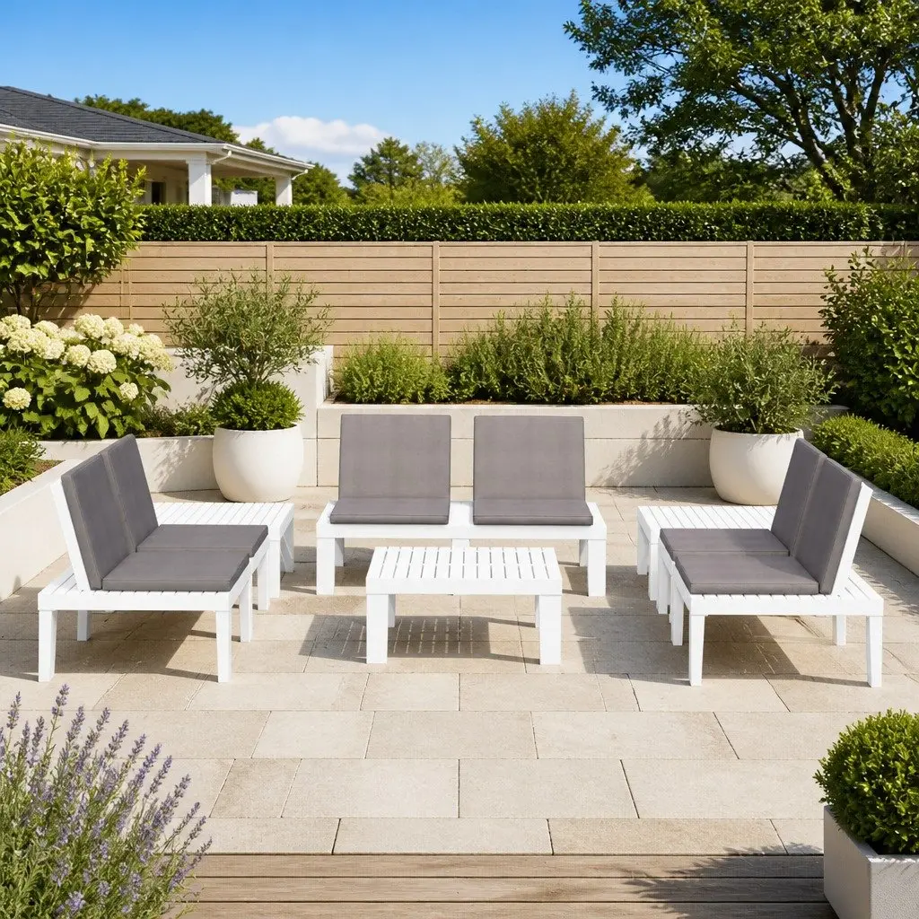 6 Piece White Garden Lounge Set