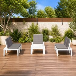 4 Piece Outdoor Lounge Set: White Plastic with Cushions