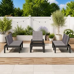 Garden Lounge Set 4 Piece Outdoor Furniture with Cushions Grey Patio Seating