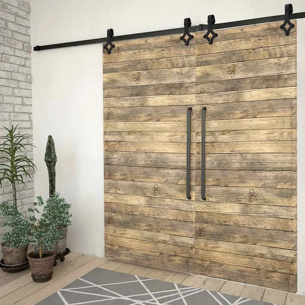 Sliding Door Hardware Kit 2 pcs 183 cm Steel Track Rollers Barn Door Set