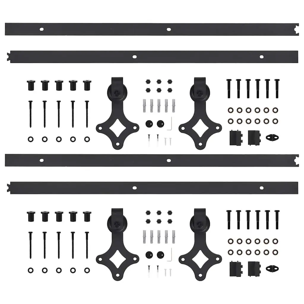 Sliding Door Hardware Kit 2 pcs 183 cm Steel Track Rollers Barn Door Set
