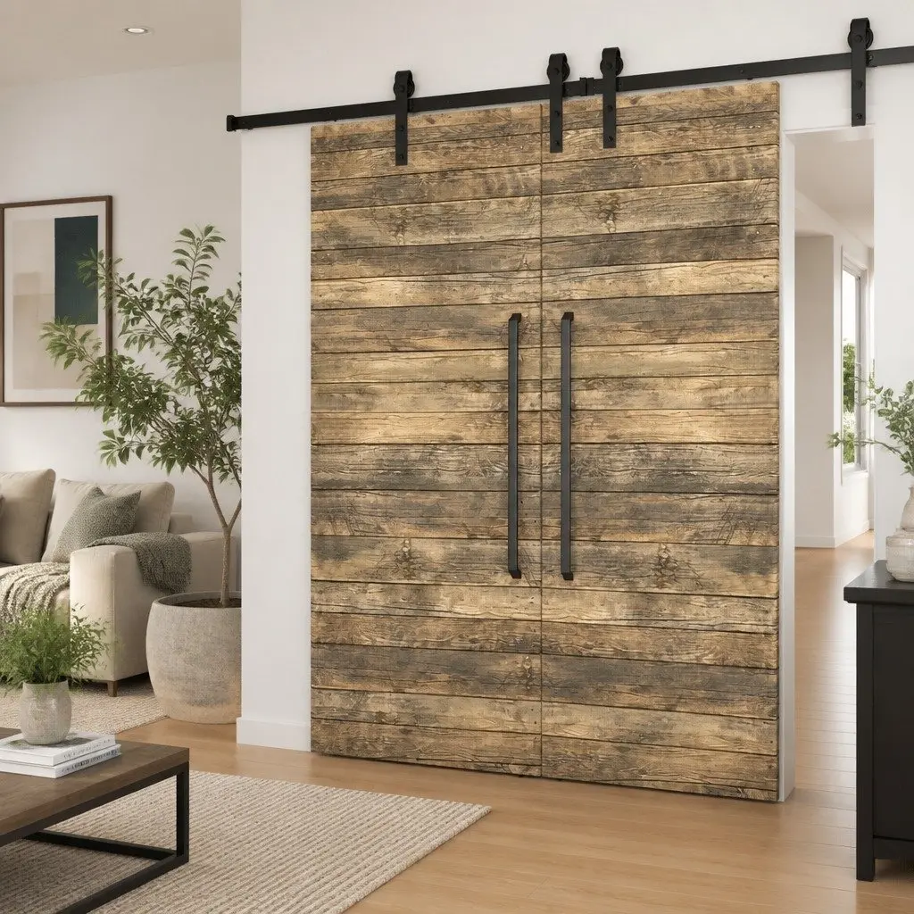 Sliding Door Hardware Kit for Barns Kitchens Studies 183cm Black Steel Track Rail Roller System