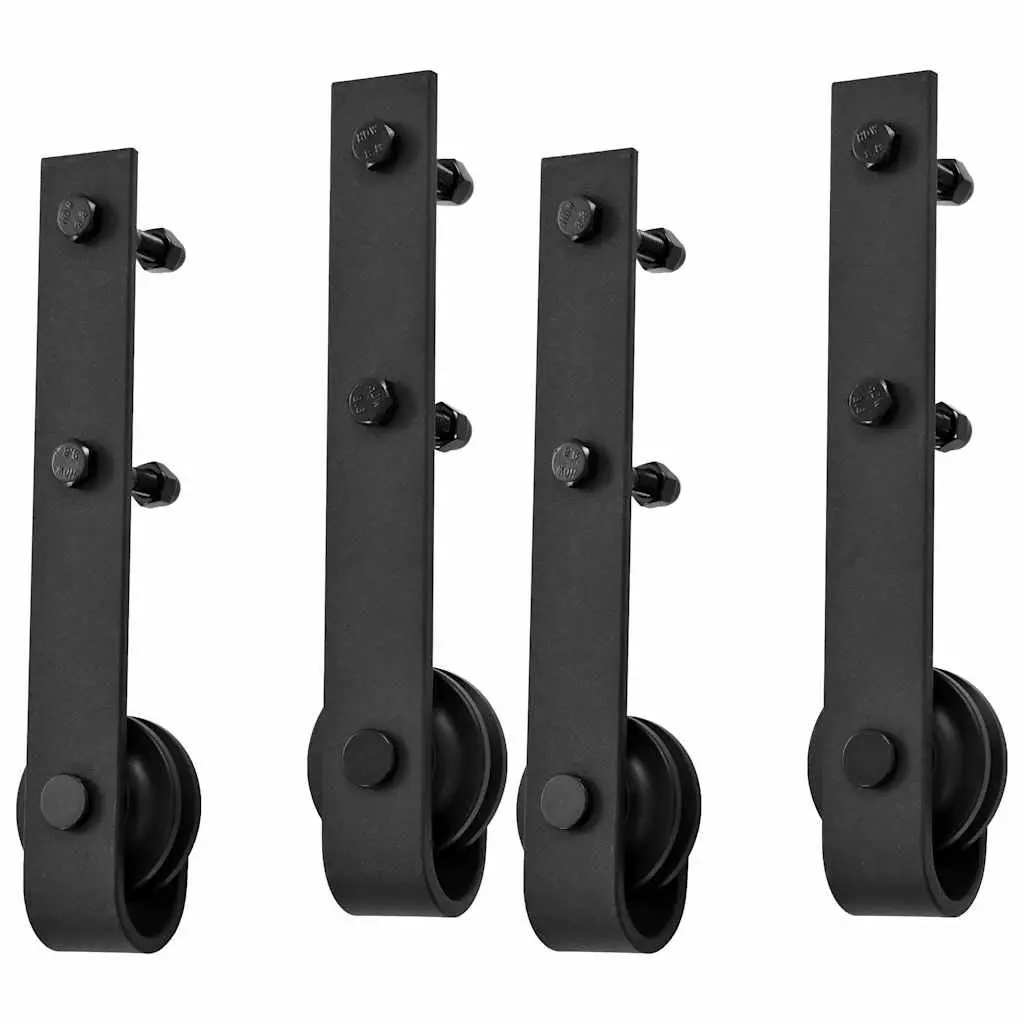 Sliding Door Hardware Kit for Barns Kitchens Studies 183cm Black Steel Track Rail Roller System
